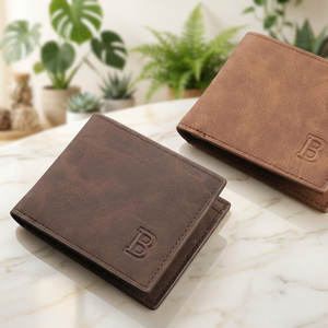 Men Genuine Leather Slim Bifold <b>Wallet</b> With Embossed Letter B Minimalist Design Short Fold Closure Daily Use - Product Image 3