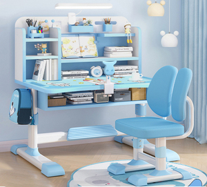 Children's Height Adjustable <b>Study</b> Table <b>Chair</b> Set New Design Wood Furniture with Bookshelf for Home & School for Kids Students - Product Image 2