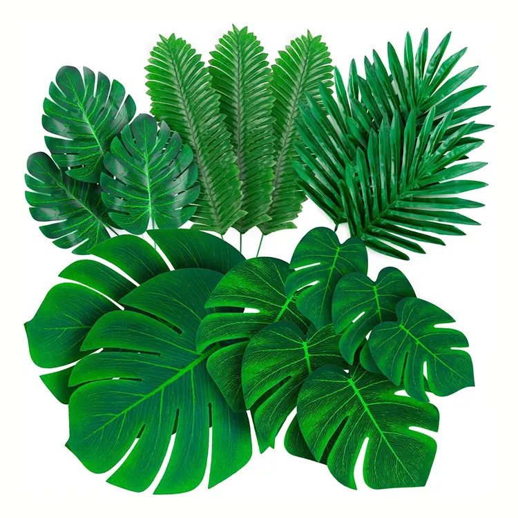 Tropical Party Decor Indoor Fake Plant Grünes Blattgold Künstliche Palme Monstera Blätter mit Stielen