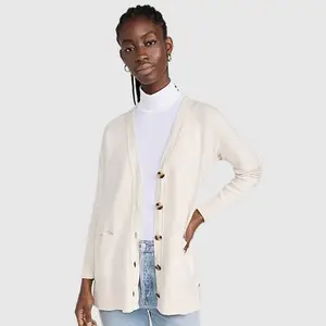 Soiling Manufacture Herbst Frühling Mode warme V-Ausschnitt Einreiher Strickwaren OEM Damen Pullover Strickjacke mit Taschen