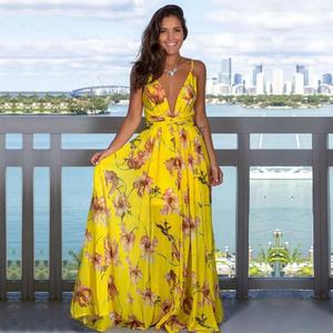 2023 multicolore tropicale <span class=keywords><strong>Jungle</strong></span> Leaf Boho abito lungo con spalline Cross Back da donna con scollo a V da sera eleganti Sexy Maxi abiti estivi - Product Image 5