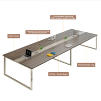 Table de conférence moderne en noyer avec piètement en O blanc et boîte à câbles intégrée pour 12 personnes