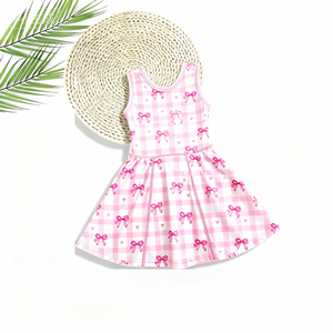 Wholesale <strong>Pink</strong> bow Printed Spring Summer <strong>Teen</strong> Custom Athletic Fitted Yoga Gym Clothes <strong>for</strong> Kids Sports <strong>Dress</strong> <strong>for</strong> Children Girls - Product Image 1