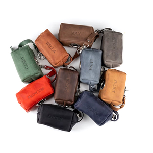 Soporte para excrementos de perro, dispensador de bolsas de basura con logotipo personalizado, de cuero - Product Image 1