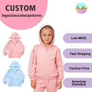 Felpe con cappuccio da ragazza in tessuto, con <span class=keywords><strong>zip</strong></span>, abbigliamento sportivo, abbigliamento atletico, abbigliamento per neonate, decorazione in pizzo plissettato - Product Image 2