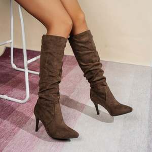 Bottes noires pour femmes, taille grande, décontractées, bout rond, <span class=keywords><strong>talon</strong></span> bas, <span class=keywords><strong>talon</strong></span> <span class=keywords><strong>carré</strong></span> épais, automne-hiver, bottes pour femmes, bottes au-dessus du genou, bottes cuissardes - Product Image 2