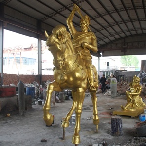 Escultura de guerra dorada europea, Guerrero de fundición de bronce con estatua de caballo - Product Image 3