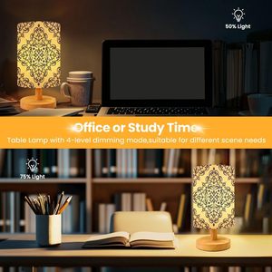 Custom Print On Demand Baroque Damask Floral Small Table <b>Lamp</b> Bedside LED Bulb Linen Shade <b>Wood</b> <b>Base</b> Home Decor MOQ 1 - Product Image 5