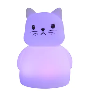 Venda quente bonito mow presente gato dormindo gatinho toque macio lâmpada de noite de silicone com controle remoto luz noturna para bebês crianças