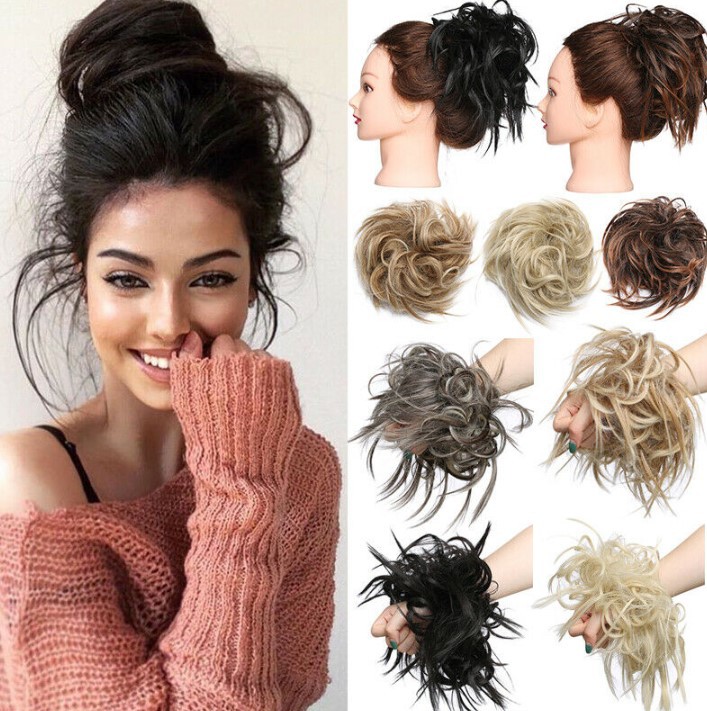 Синтетический шиньон, спутанный шиньон, эластичная лента для пучка волос, кудрявый, Updo, цветной, высокотемпературный, натуральный