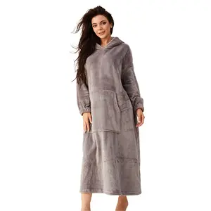 New Arrivals Women Hoodie Fleece Robe TV Blanket Plus Size Custom Long Sleepwear Bath Robe Nightgown Sleepwear Pajama