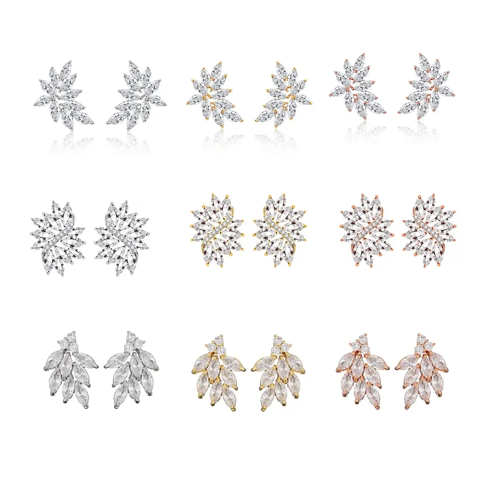 RAKOL EP480 Mewah Emas Disepuh Geometris Kecil Studs Earrings Cubic Zirconia Earrings Perhiasan Wanita