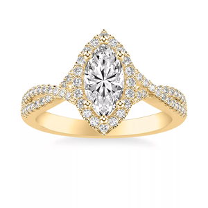 Anillo de compromiso de oro de 14 quilates con doble halo, diamante marquesa cultivado en laboratorio, certificado IGI, VVS D, pavé, con diseño de tallo dividido, joyería para boda. - Product Image 3