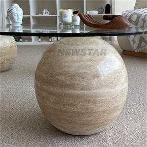 Mobili in pietra su misura 3 palle Set a bassa altezza sfera rotonda forma Beige travertino palla in marmo naturale tavolino da caffè - Product Image 3