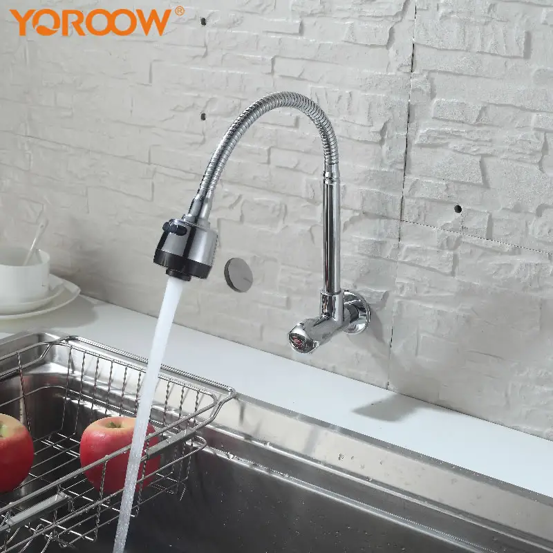 YOROOW rubinetto cucina a parete zinco corpo zinco manico Torneira Cozinha acqua fredda cromata rubinetto lavello da cucina ottone argento