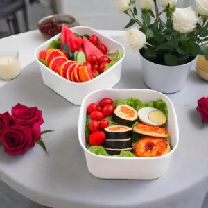 Takeout Paper Lunch <b>Box</b> Disposable Square Fast Food Packaging Paper Bowl Restaurant Square Take Away Paper Bowl with Lids - Product Image 2