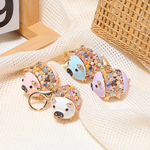 Porte-clés en alliage de zinc avec pendentif petit cochon en pierre œil-de-chat effet goutte d'huile, animal du zodiaque cochon, accessoire DIY pour décoration de sac à dos - Product Image 1