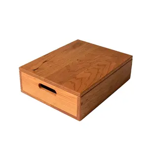 JUNJI boîte de rangement en bois de cerisier avec couvercle boîtes de rangement peu profondes grande boîte à souvenirs en Acacia de qualité supérieure belle boîte décorative