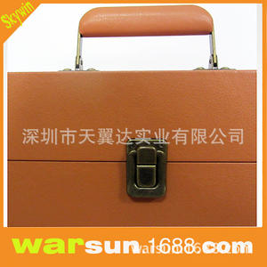 Boîte de rangement pour disques vinyles en cuir marron 342x342x150mm, organisateur durable pour 30 disques, personnalisable - Product Image 5