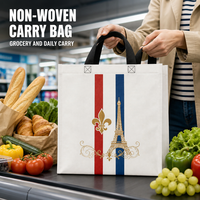 Sac de courses non tissé personnalisé avec logo, style français, imprimé, réutilisable, pour les courses quotidiennes, vente en gros