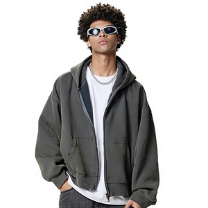 Sweat à capuche zippé en coton de haute qualité, couleur unie, coupe décontractée, manches longues, idéal pour l'automne - Product Image 1