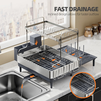 WIREKING Égouttoir à vaisselle à 2 étages extensible et stable Porte-couverts Séchoir à eau au-dessus de l'évier Séchoir à vaisselle de cuisine