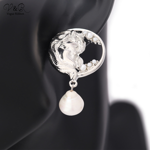 V & R regalo plata <span class=keywords><strong>de</strong></span> la placa <span class=keywords><strong>de</strong></span> oro figura cara aros pendientes <span class=keywords><strong>de</strong></span> perlas <span class=keywords><strong>de</strong></span> agua dulce pendientes <span class=keywords><strong>de</strong></span> gota para las mujeres - Product Image 6