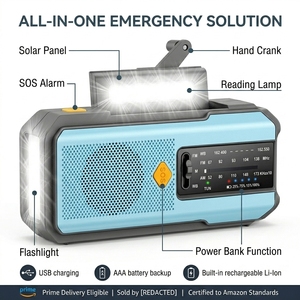 Radio Portátil de Emergencia con Manivela Solar de 2000mAh, Alerta SOS, Alerta Meteorológica NOAA, Banco de Energía, Linterna, Servicio ODM/OEM - Product Image 2