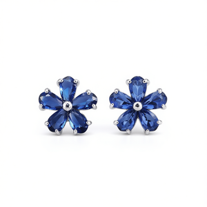 Orecchini a forma di fiore placcati in argento con strass di cristallo blu taglio marquise per regalo da donna, gioielli dal design carino e alla moda - Product Image 1