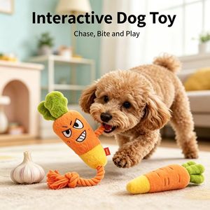 Jouet pour chien en peluche durable en forme de légume avec sifflet et corde – 3 styles pour la dentition et l'interaction – Vente en gros usine – Commande en gros - Product Image 1