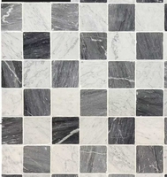 Mármol Blanco Carrara Natural y Mármol Gris Bardiglio, Baldosas para Piso y Pared con Diseño de Tablero de Ajedrez, Acabado Mate Pulido