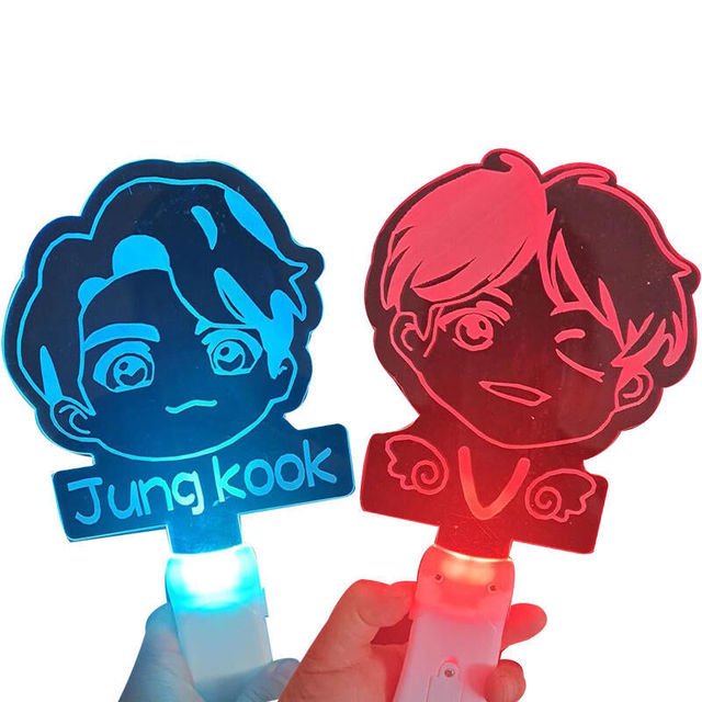 7 Colors Custom KPOP Bangtan Boys Lightstick Acrylic Fluorescent Flashing Stick Cartoon Staff Image Flash Stick for Concert