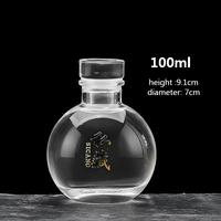Transparante ronde glazen flesje voor wijn, likeur, brandewijn, sap, drank of fruitwijn met kurk of glazen deksel, 100ml
