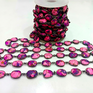 Natural Mohave Pink Calcite Purple <b>Copper</b> Turquoise 12-15mm Bezel <b>chain</b> - Product Image 1