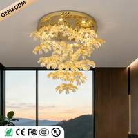 Lustre en verre artistique haut de gamme en forme de feuille, avec plaque de plafond ronde dorée, luminaire suspendu design, fleur artistique, pour salon
