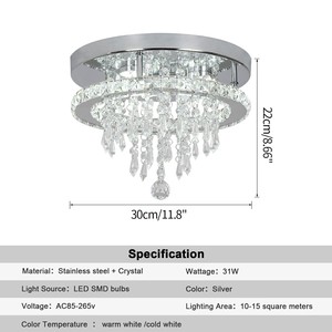 โคมไฟระย้าคริสตัล LED แบบติดเพดาน ฐานโครเมียม แสงวอร์มไวท์ สำหรับห้องนั่งเล่น ภายในอาคาร - Product Image 3