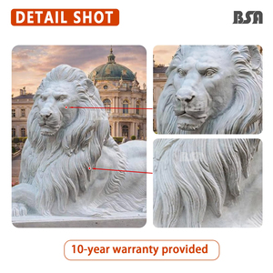 Estatua de León Macho Recostado de Mármol <span class=keywords><strong>Blanco</strong></span> Tallada a Mano por BSA, Escultura de León de Piedra para Decoración de Exteriores de Villas y Mansiones - Product Image 3
