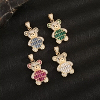 Pendentif Ours en Peluche en Laiton Plaqué Or 14K, Zircon Coloré, Motif Dessin Animé Mignon, Breloque Pavée, Bijoux Hip Hop Iced Out pour Hommes, Femmes et Enfants