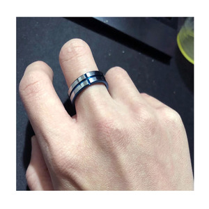 人気メンズリングブルーメッキチタンリングマンフィンガーシルバーブラックジュエリーセット - Product Image 4