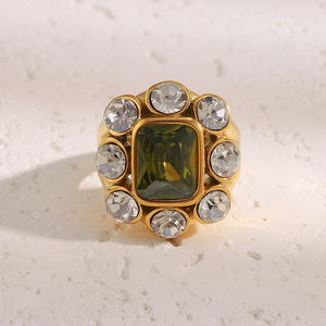 Customizable Women's Stainless Steel Zircon <strong>Cocktail</strong> <strong>Ring</strong> 18K PVD <strong>Gold</strong> Tarnish Free Inlay Waterproof Hypoallergenic Fashion - Product Image 3