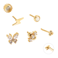 14K oro sólido Tragus Piercing mariposa forma Threadless 18G 5A circón Push Pin labio Labret Piercing