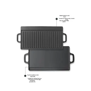 กระทะปิ้งย่างบาร์บีคิวเกาหลีแบบสองด้านสำหรับตั้งแคมป์กลางแจ้ง ทำจากเหล็กหล่อ ใช้ได้กับเตาแก๊สและเตาแม่เหล็กไฟฟ้า - Product Image 4