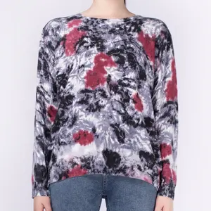 Baifuya Jacquard Fall Pullover Cuello redondo Vintage Mujer Suéter de punto de gran tamaño Tie Dye Sublimación Impresión Camisetas