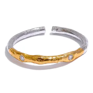JINYOU 086 haute qualité Double couleur argent Sterling CZ réglable ouvert Fine anneau pour les femmes mode doigt Bijoux Bijoux Femme