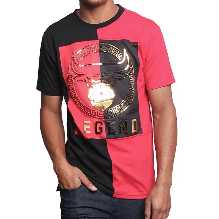 Professional manufacturer 3d emboss heat transfer bull designs contrast stitch tshirt for men tees