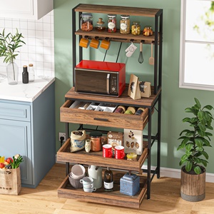 Support de cuisine <span class=keywords><strong>avec</strong></span> prises de courant, support de four à <span class=keywords><strong>micro</strong></span>-ondes à 5 niveaux <span class=keywords><strong>avec</strong></span> <span class=keywords><strong>tiroir</strong></span> et étagères coulissantes, étagère de rangement de cuisine - Product Image 2