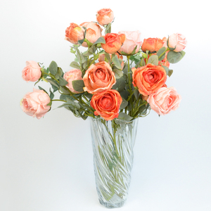 Fleur artificielle en rose, rose à bord brûlé, bouquet de 3 têtes, fleur artificielle d'intérieur, vente en gros de fleurs artificielles, rose au toucher réel - Product Image 4
