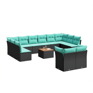 Ensemble de canapés de patio en polyrotin noir, 13 pièces avec coussins, meubles d'extérieur, design contemporain, style moderne - Product Image 1