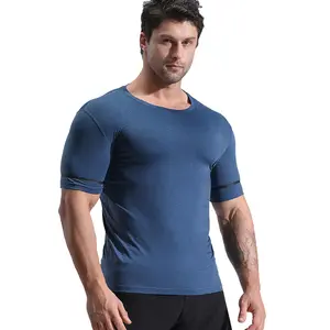 Yüksek kalite özel Logo erkek tişört Slim Fit spor düz renk nefes o-boyun spor Tee artı boyutu erkekler için