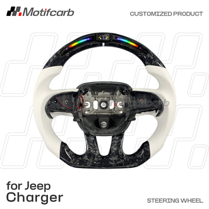 Volant en fibre de carbone forgé sur mesure avec poignées blanches pour Dodge Challenger Hellcat SRT Charger Scat Pack 392 R/T 2013-2023 - Product Image 2